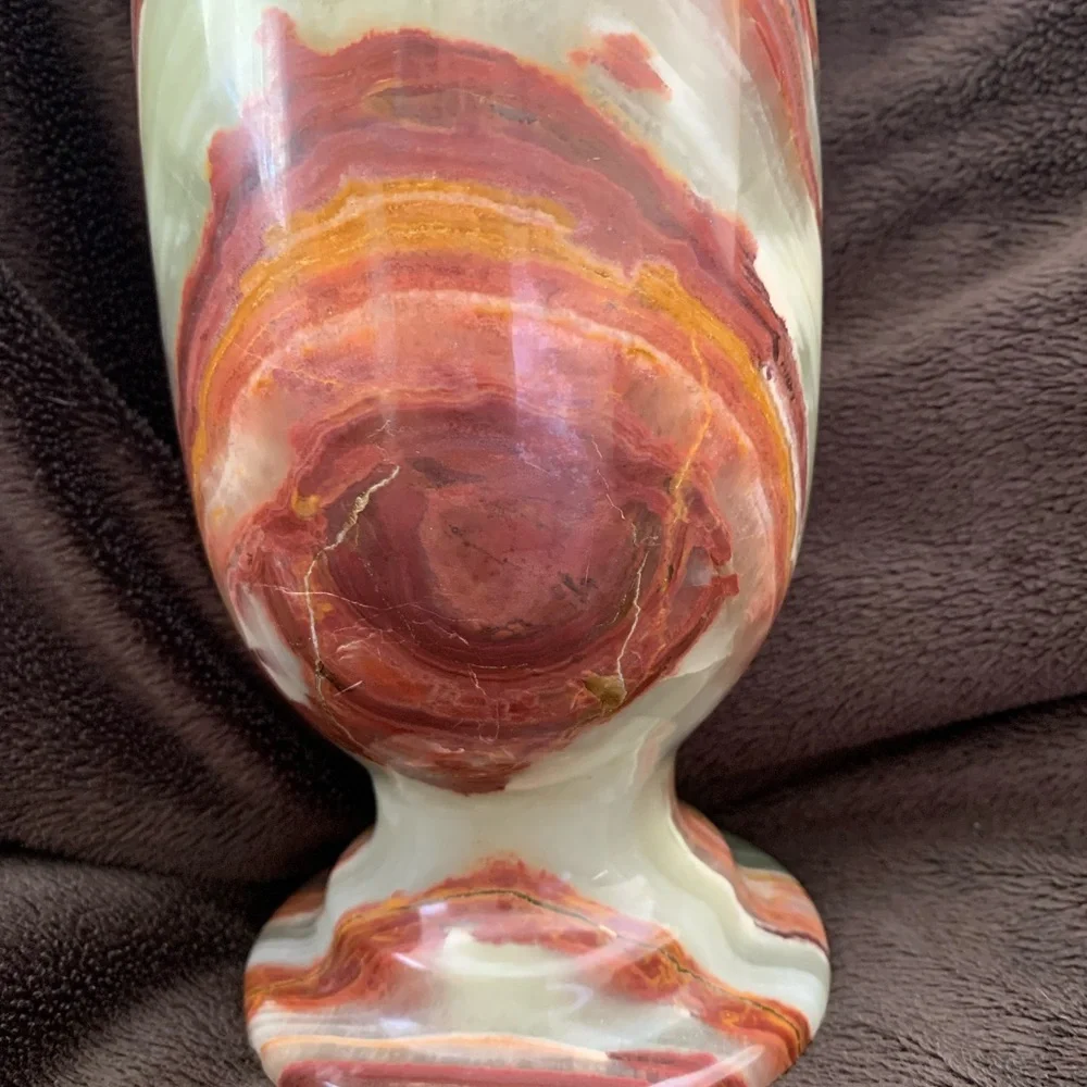 Genuine Vintage hand cut 8” ONYX vase labeled from Greece (very weighty)